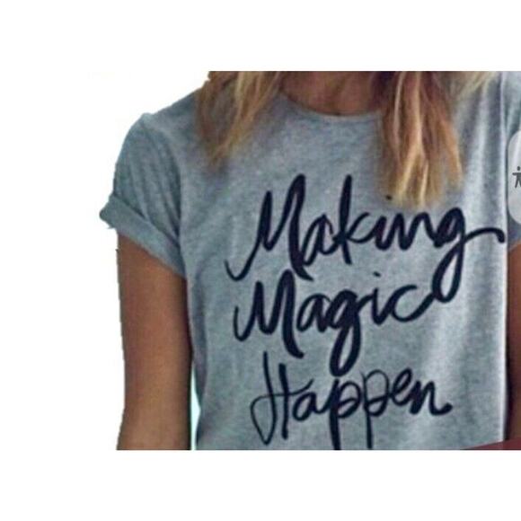 Revolve Making Magic Happen T-shirt Sz L GRAY Cursive Letters Preppy Boho Casual - Picture 6 of 13